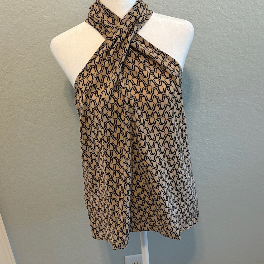 Elegant Halter Neck Women Top - Black and Tan